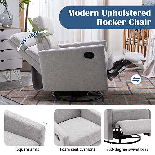 Modern Upholstered Plush Seating Glider Swivel,Upholstered Rocker Nursery Chair Plush Seating Glider Swivel Recliner Chair, Recliner,Modern Nursery Recliner,Conscious Glider (Gray)