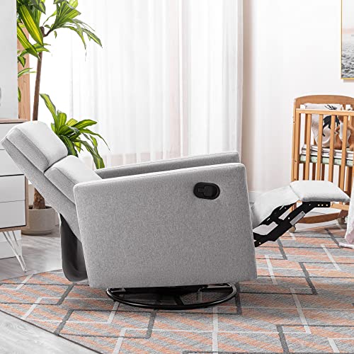 Modern Upholstered Plush Seating Glider Swivel,Upholstered Rocker Nursery Chair Plush Seating Glider Swivel Recliner Chair, Recliner,Modern Nursery Recliner,Conscious Glider (Gray)