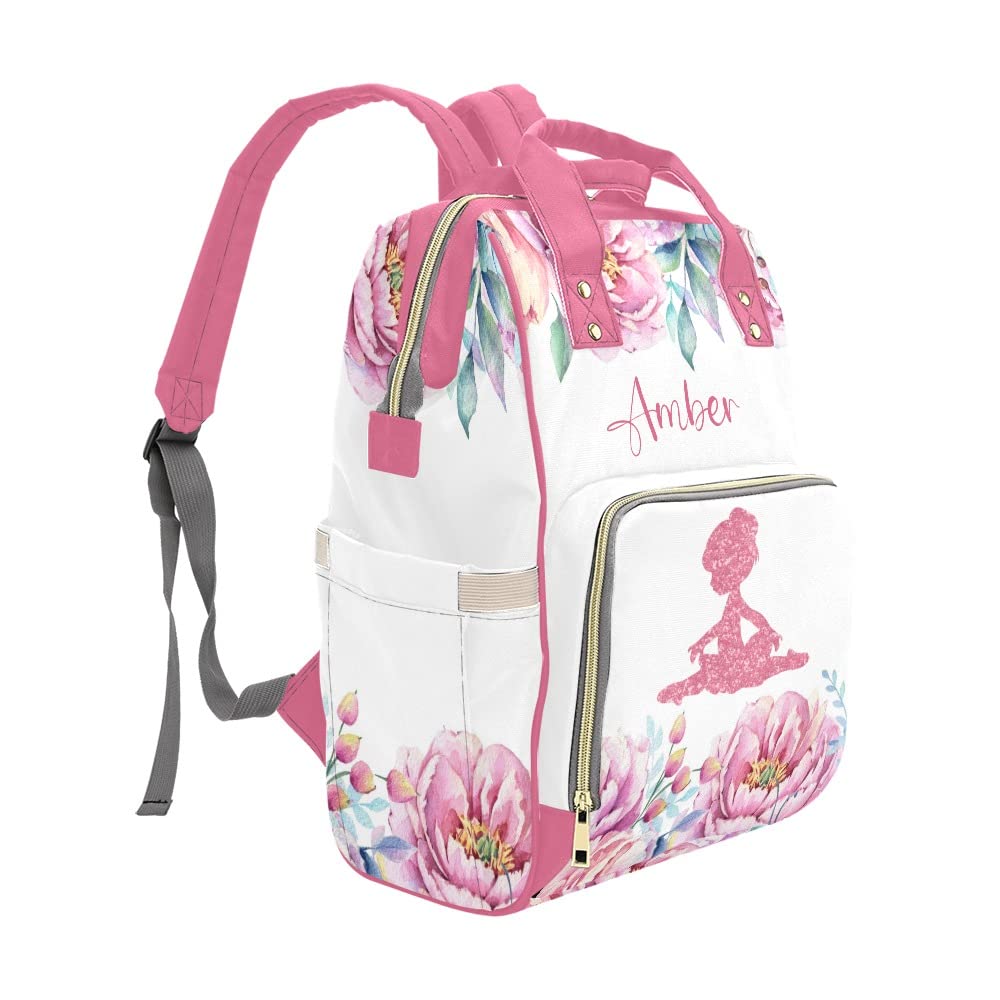 Art Watercolor Flower Leaves Diaper Bags Backpack with Name Personalized Baby Bag Travel Tote Bag Gifts for Mom Girl