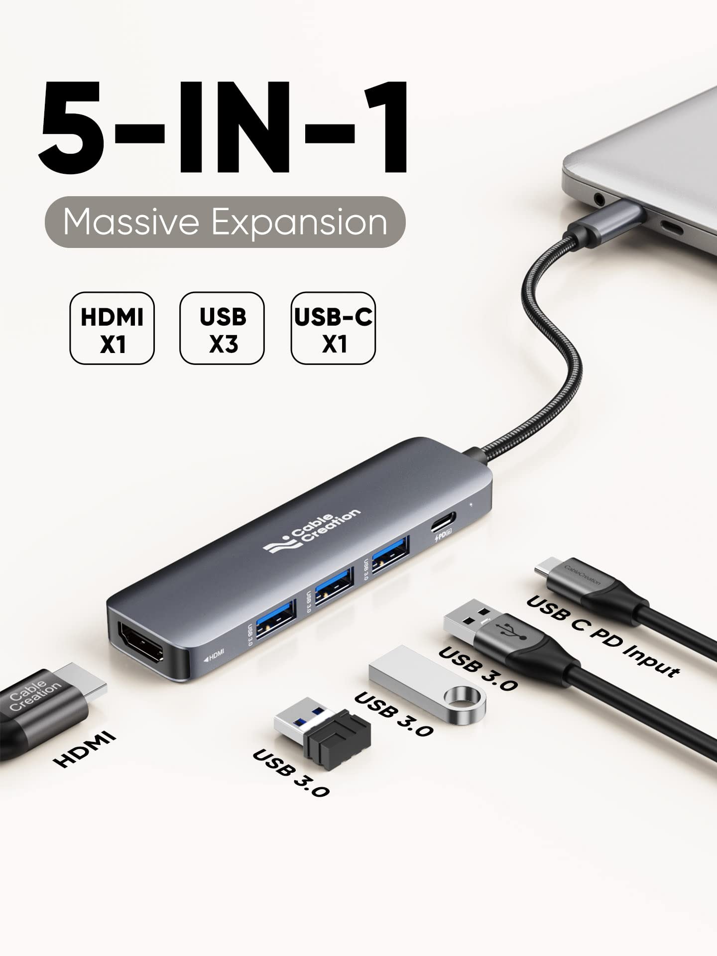 CableCreation USB C to USB A Cable Bundle with 5-in-1 USB C Hub with HDMI, USB 3.0, Power delivery