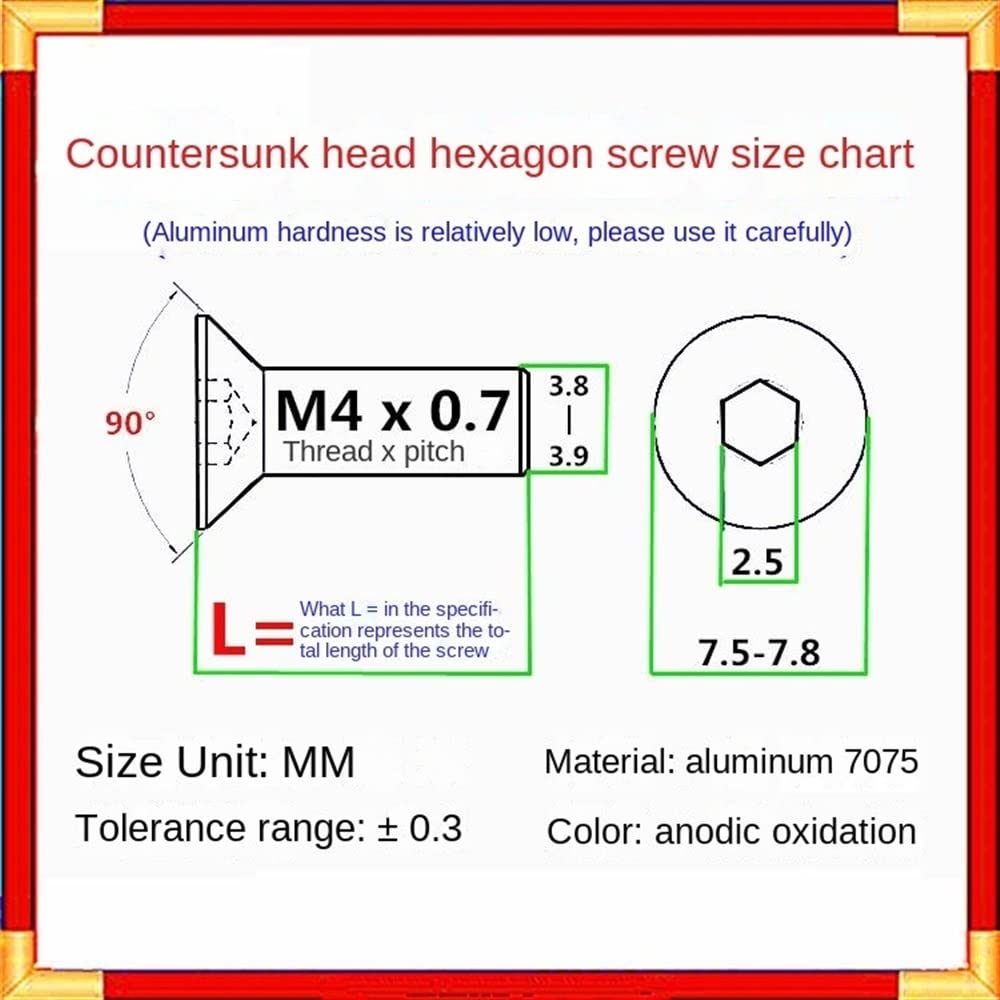 GUSTYT Screw M4x25/30mm Color Aluminum Computer case Motherboard Graphics Card Power Supply DIY Modified countersunk Head Inner Hexagon Screw (Color : 30mm Bright Black)