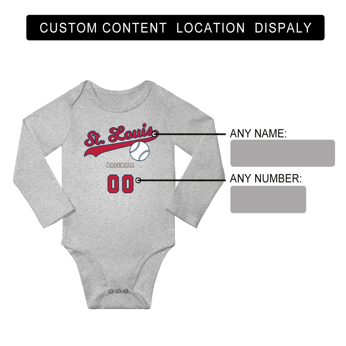 BABYWEN Custom St. Louis Baby Bodysuit for Boy Girl Baseball Sports Baby Romper Gifts Personalized Baby Name & Number