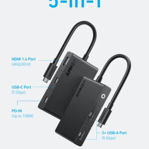 Anker USB C Hub, 332 USB-C Hub (5-in-1, 4K HDMI) with 100W Power Delivery, 4K@30Hz HDMI Display, 5Gbps USB-C and USB-A Data Ports & 333 USB C to USB C Cable (6ft 100W, 2-Pack)