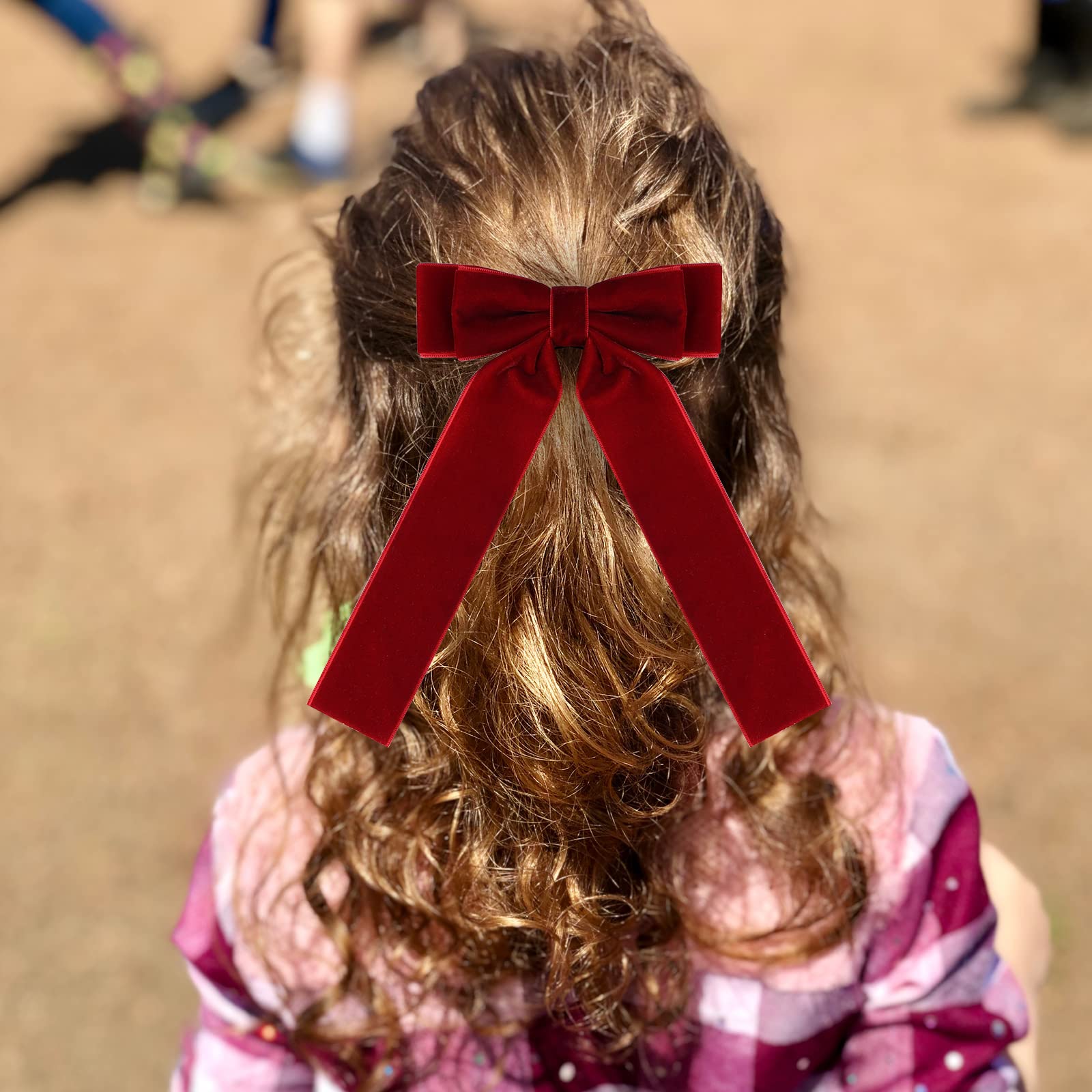 2PCS Handmade Velvet Bow Hair Clips, Headbands for Women Girls, Elegant Hair Ties Hair Styling Accessories, Hair Band Set, Gifts for Mom, Yoga Outdoor Headdress Decor, Red