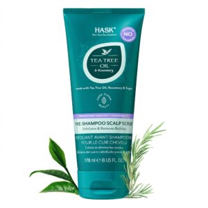 hask tea tree oil & rosemary pre-shampoo scalp scrub for all hair types, color safe, gluten-free, sulfate-free, paraben-free, cruelty-free, 6 oz