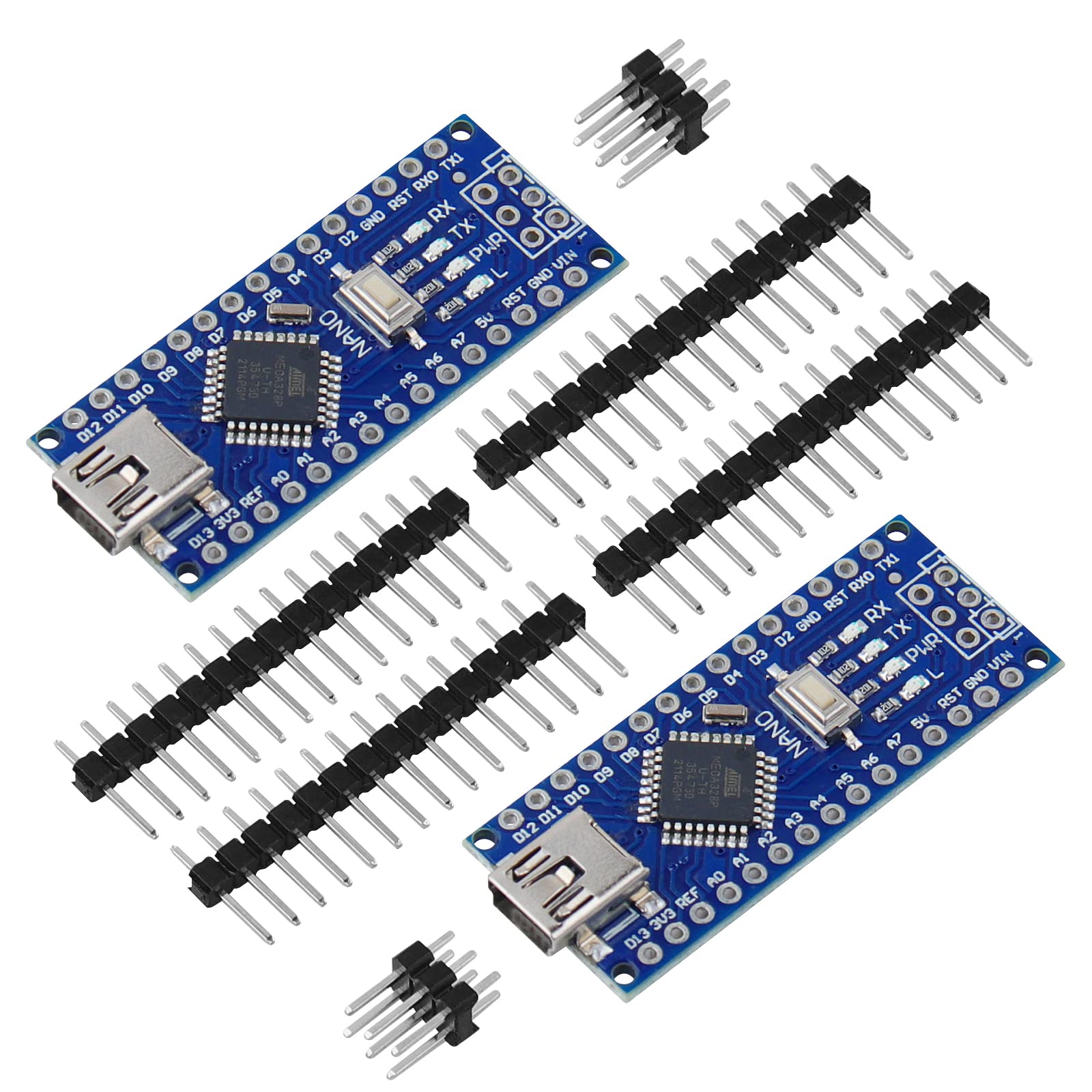 2 Pcs Mini Nano V3.0 ATmega328P Microcontroller Board w/USB Cable for Arduino