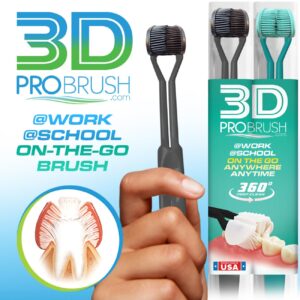 3D Pro Brush | 3-Sided Toothbrush | 3X Clean Two-Pack | 360 Gum Massage Triple Deep Clean Ultra Soft Replacement Heads Tongue Scraper Sustainable Sensory Gift Oral Health Care Travel Three Made in USA