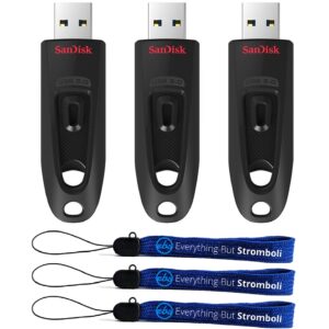 SanDisk 512GB Flash Ultra 3.0 USB Flash Drive 3 Pack High Performance Thumb Drives Works with Computers, Laptops, and Desktops (SDCZ48-512G-U46) Bundle with (3) Everything But Stromboli Lanyards