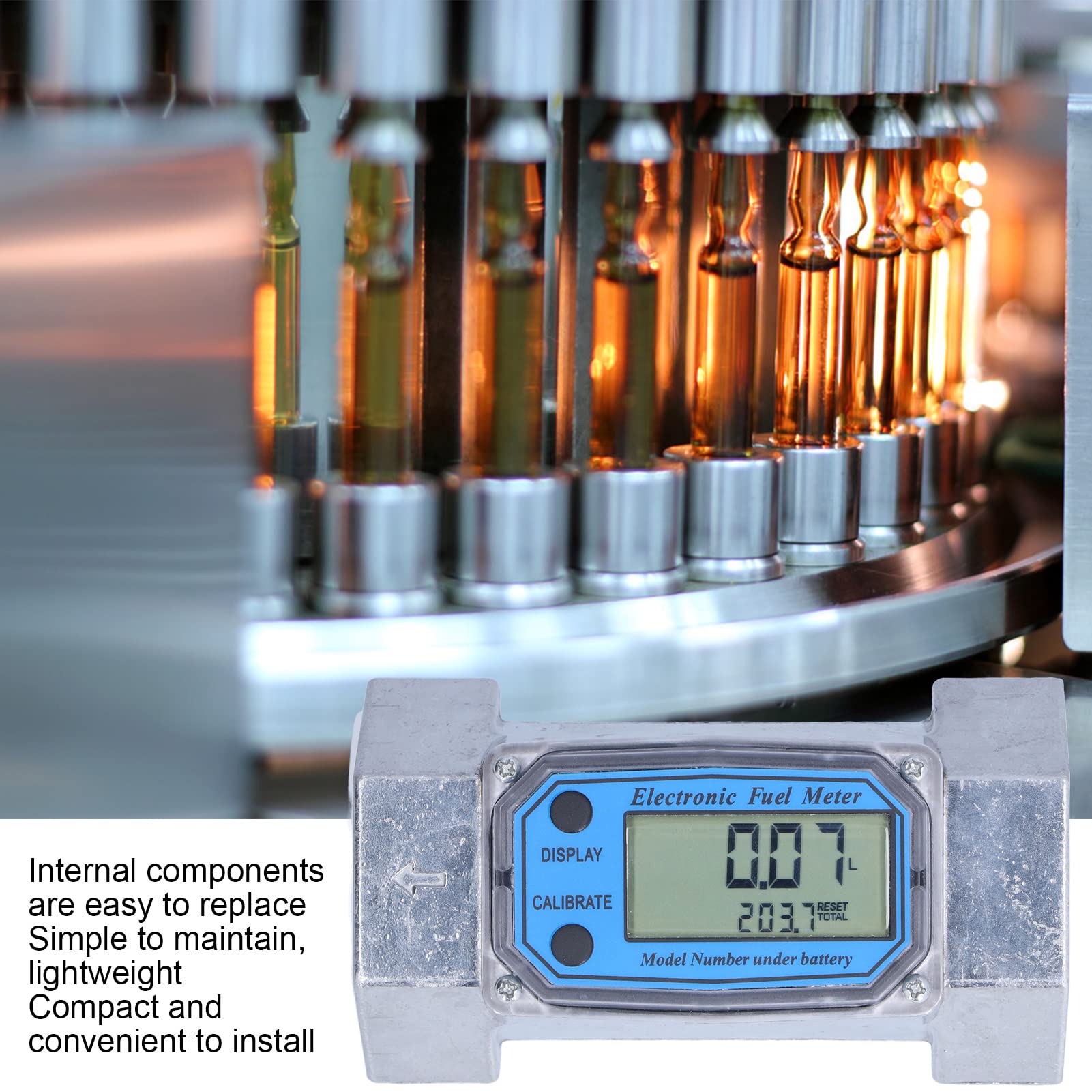 Turbine Flow Meter, 2in Digital LCD Display Flowmeter, 2.3V‑3.3V LLW‑50 Electronic Digital Flow Meter for Diesel Fuel Liquid Water Gas Oil