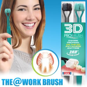 3D Pro Brush | 3-Sided Toothbrush | 3X Clean Two-Pack | 360 Gum Massage Triple Deep Clean Ultra Soft Replacement Heads Tongue Scraper Sustainable Sensory Gift Oral Health Care Travel Three Made in USA