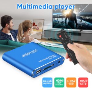 HDMI Media Player with One More AV Cable, Blue Mini 1080p Full-HD Ultra HDMI MP4 Player for -MKV/RM/ MP4 / AVI etc- HDD USB Flash Drive/HDD and SD Card