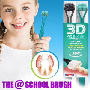 3D Pro Brush | 3-Sided Toothbrush | 3X Clean Two-Pack | 360 Gum Massage Triple Deep Clean Ultra Soft Replacement Heads Tongue Scraper Sustainable Sensory Gift Oral Health Care Travel Three Made in USA