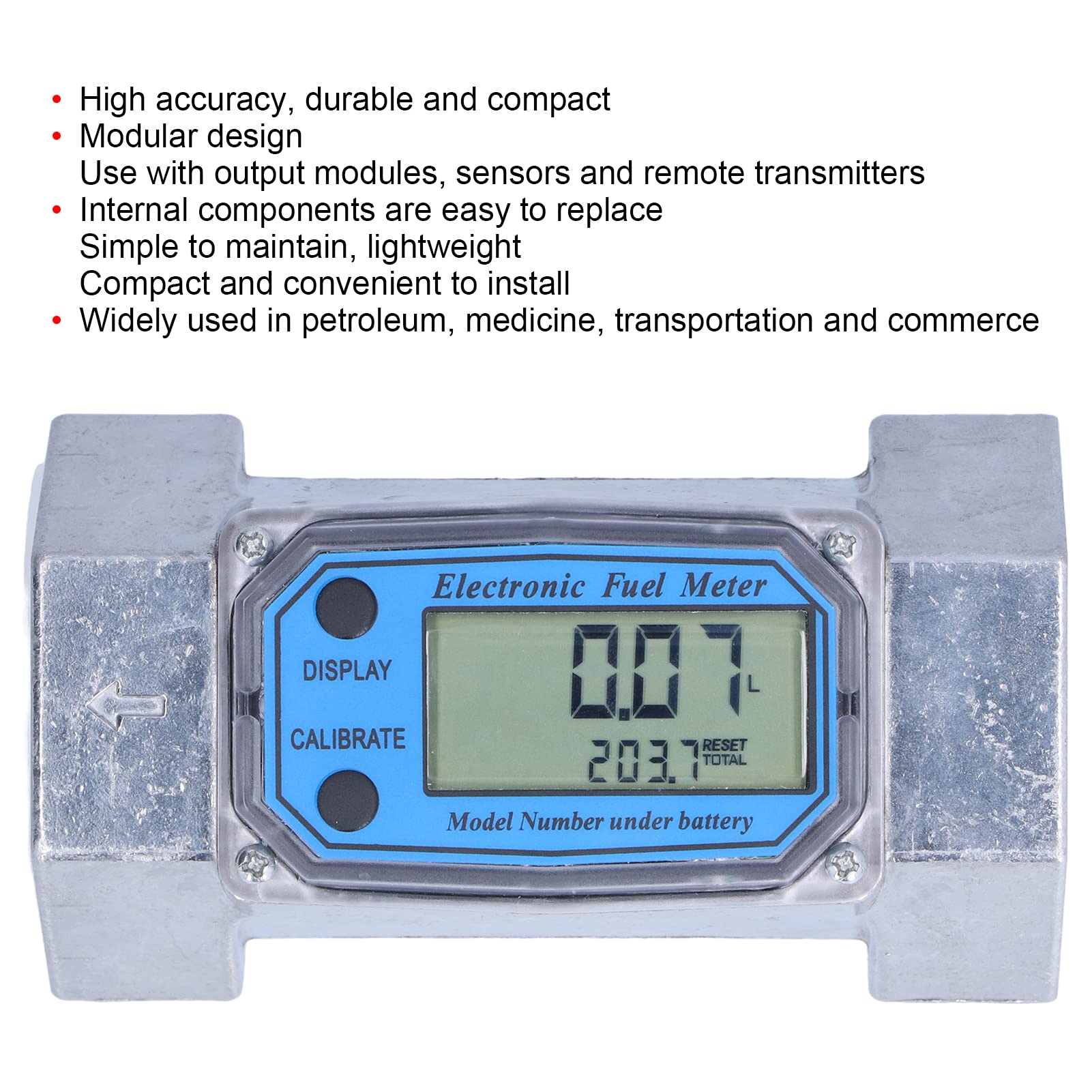 Turbine Flow Meter, 2in Digital LCD Display Flowmeter, 2.3V‑3.3V LLW‑50 Electronic Digital Flow Meter for Diesel Fuel Liquid Water Gas Oil