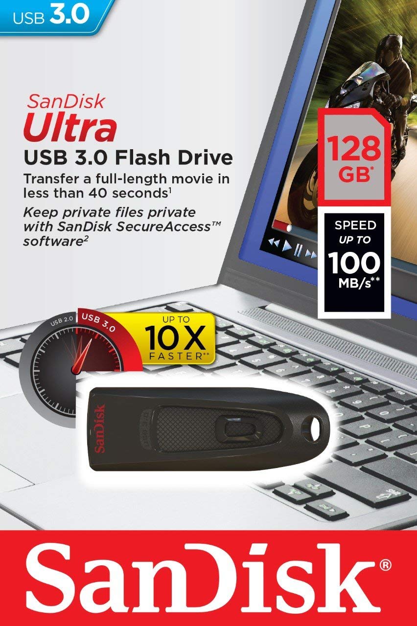 SanDisk Ultra USB 3.0 Flash Drive 128GB 3 Pack Bundle with (3) Everything But Stromboli Lanyards