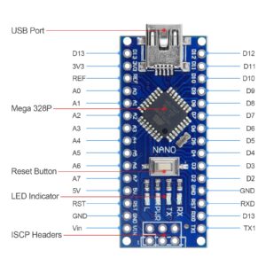 2 Pcs Mini Nano V3.0 ATmega328P Microcontroller Board w/USB Cable for Arduino