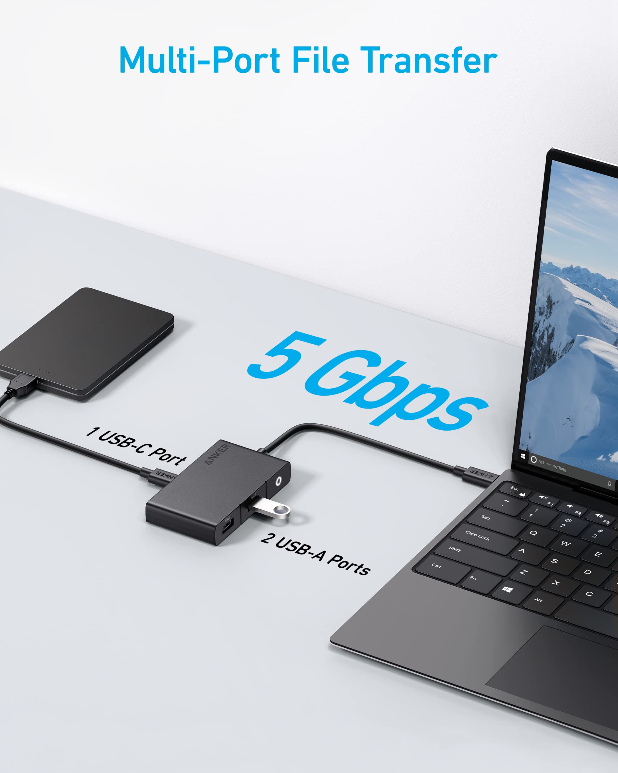 Anker USB C Hub, 332 USB-C Hub (5-in-1, 4K HDMI) with 100W Power Delivery, 4K@30Hz HDMI Display, 5Gbps USB-C and USB-A Data Ports & 333 USB C to USB C Cable (6ft 100W, 2-Pack)