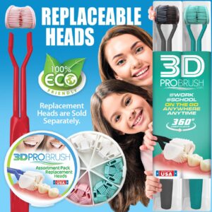 3D Pro Brush | 3-Sided Toothbrush | 3X Clean Two-Pack | 360 Gum Massage Triple Deep Clean Ultra Soft Replacement Heads Tongue Scraper Sustainable Sensory Gift Oral Health Care Travel Three Made in USA