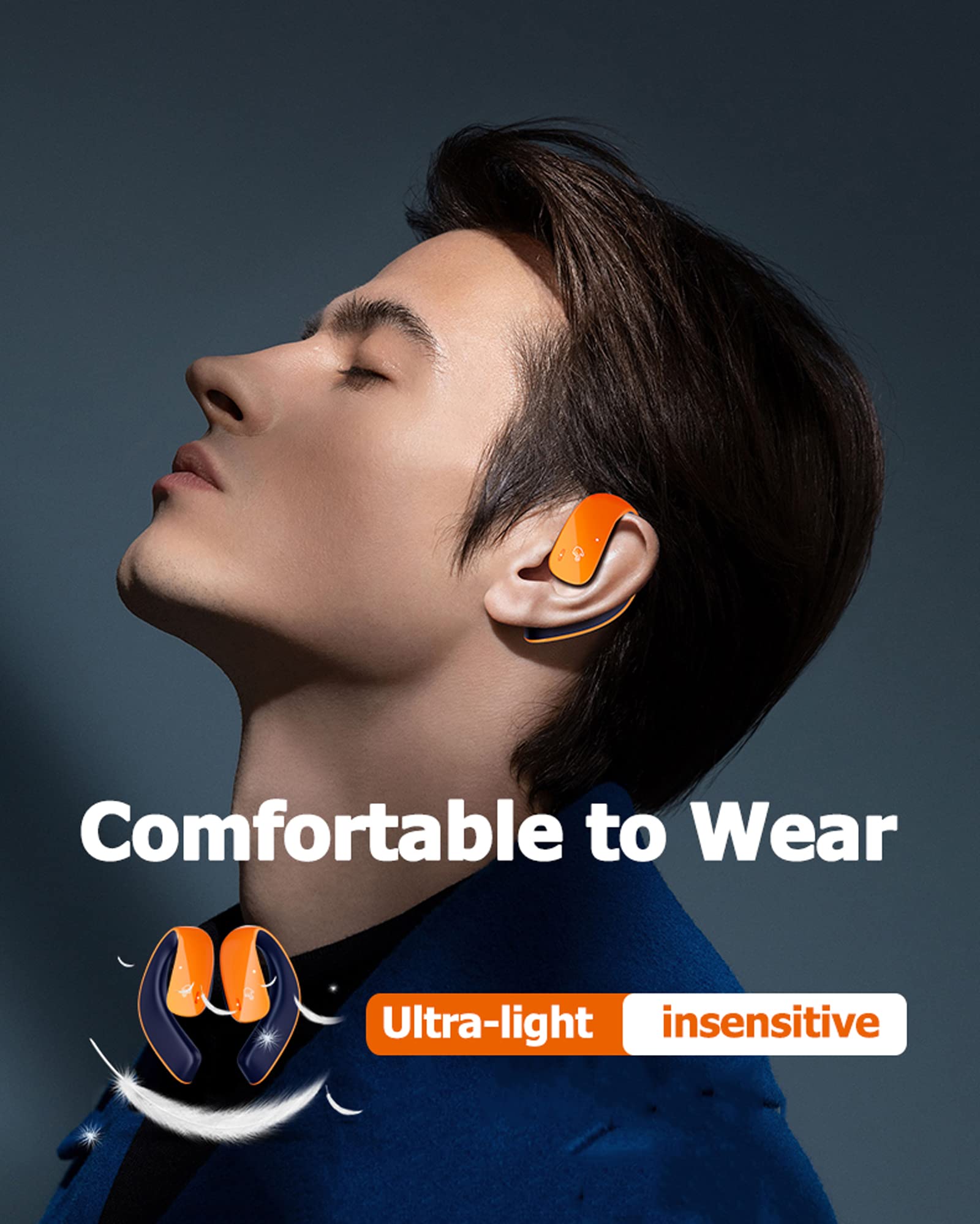 Wireless Ear Hanging Bluetooth Headset Open Ear Headphones Wireless Bluetooth Earbuds with Earhooks Earless Out of Ear Air Bone Conduction Headphones Bluetooth Over The Ear Earbuds for Sport- Orange