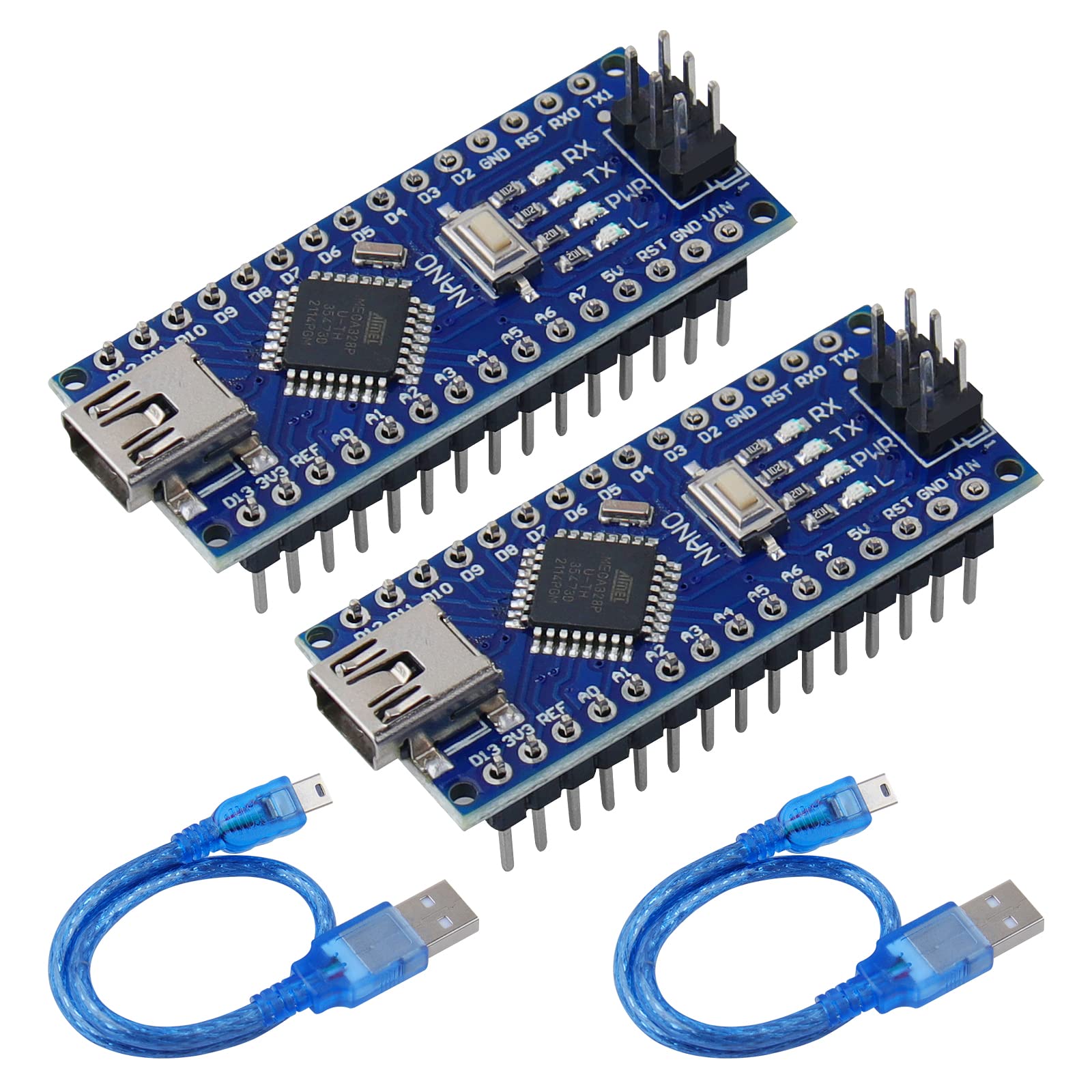 2 Pcs Mini Nano V3.0 ATmega328P Microcontroller Board w/USB Cable for Arduino