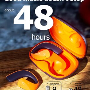 Wireless Ear Hanging Bluetooth Headset Open Ear Headphones Wireless Bluetooth Earbuds with Earhooks Earless Out of Ear Air Bone Conduction Headphones Bluetooth Over The Ear Earbuds for Sport- Orange