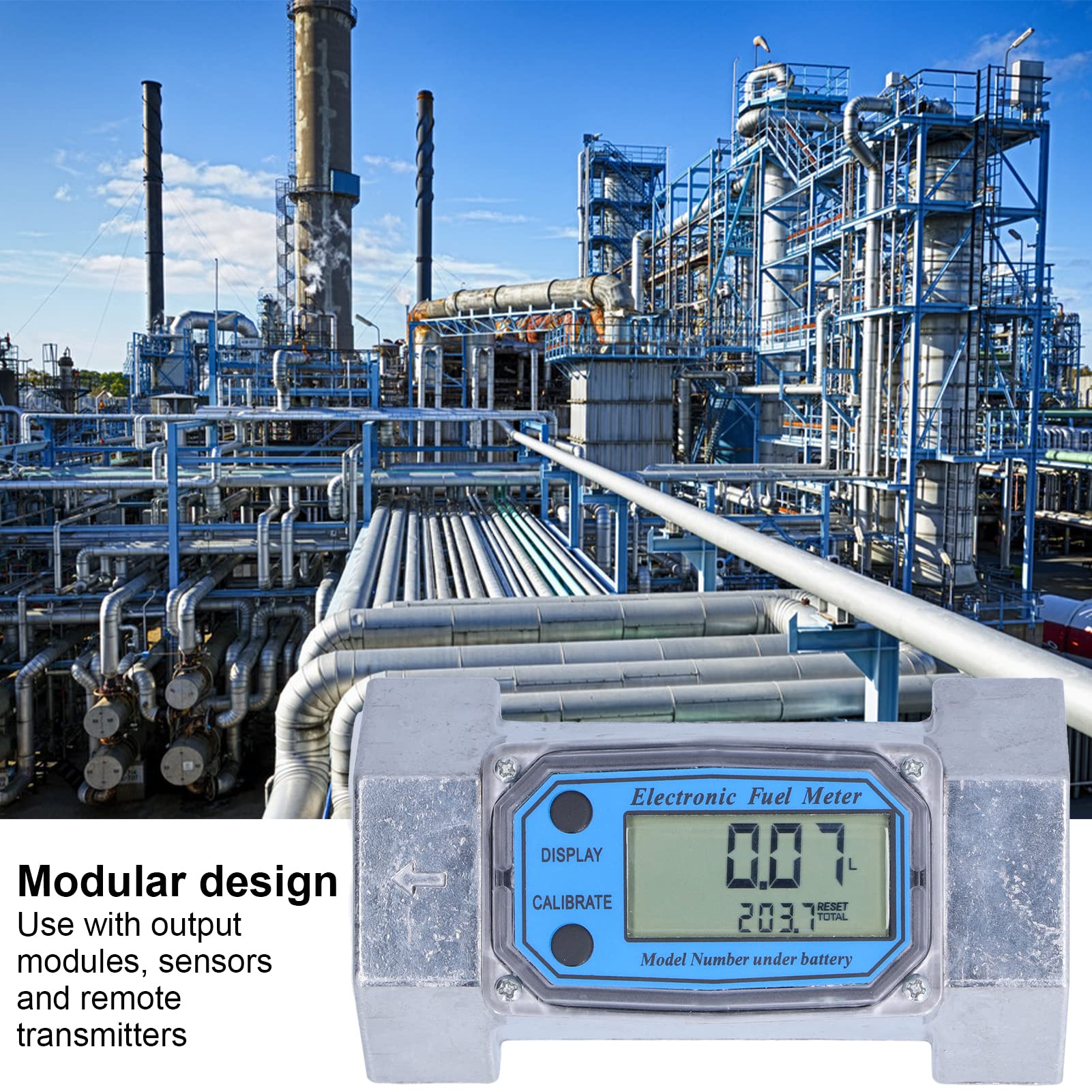 Turbine Flow Meter, 2in Digital LCD Display Flowmeter, 2.3V‑3.3V LLW‑50 Electronic Digital Flow Meter for Diesel Fuel Liquid Water Gas Oil