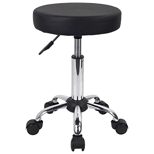 FURWOO Adjustable Salon Chair Small Rolling Stool with Wheels for Spa Salon Massage Home Office Black