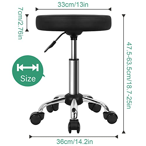 FURWOO Adjustable Salon Chair Small Rolling Stool with Wheels for Spa Salon Massage Home Office Black