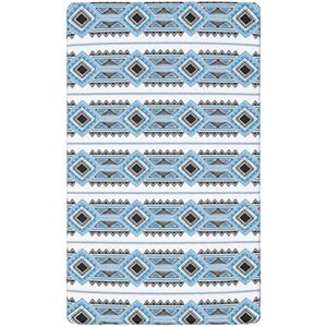 Tribal Themed Fitted Mini Crib Sheets,Portable Mini Crib Sheets Ultra Soft Material-Crib Mattress Sheet or Toddler Bed Sheet,24“ x38“,Sea Blue Charcoal Grey White