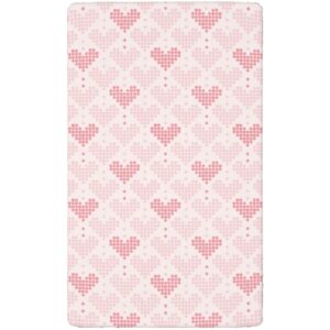 Valentine's Day Themed Fitted Mini Crib Sheets,Portable Mini Crib Sheets Soft and Breathable Bed Sheets-Great for Boy or Girl Room or Nursery,24“ x38“,Pastel Pink and Rose