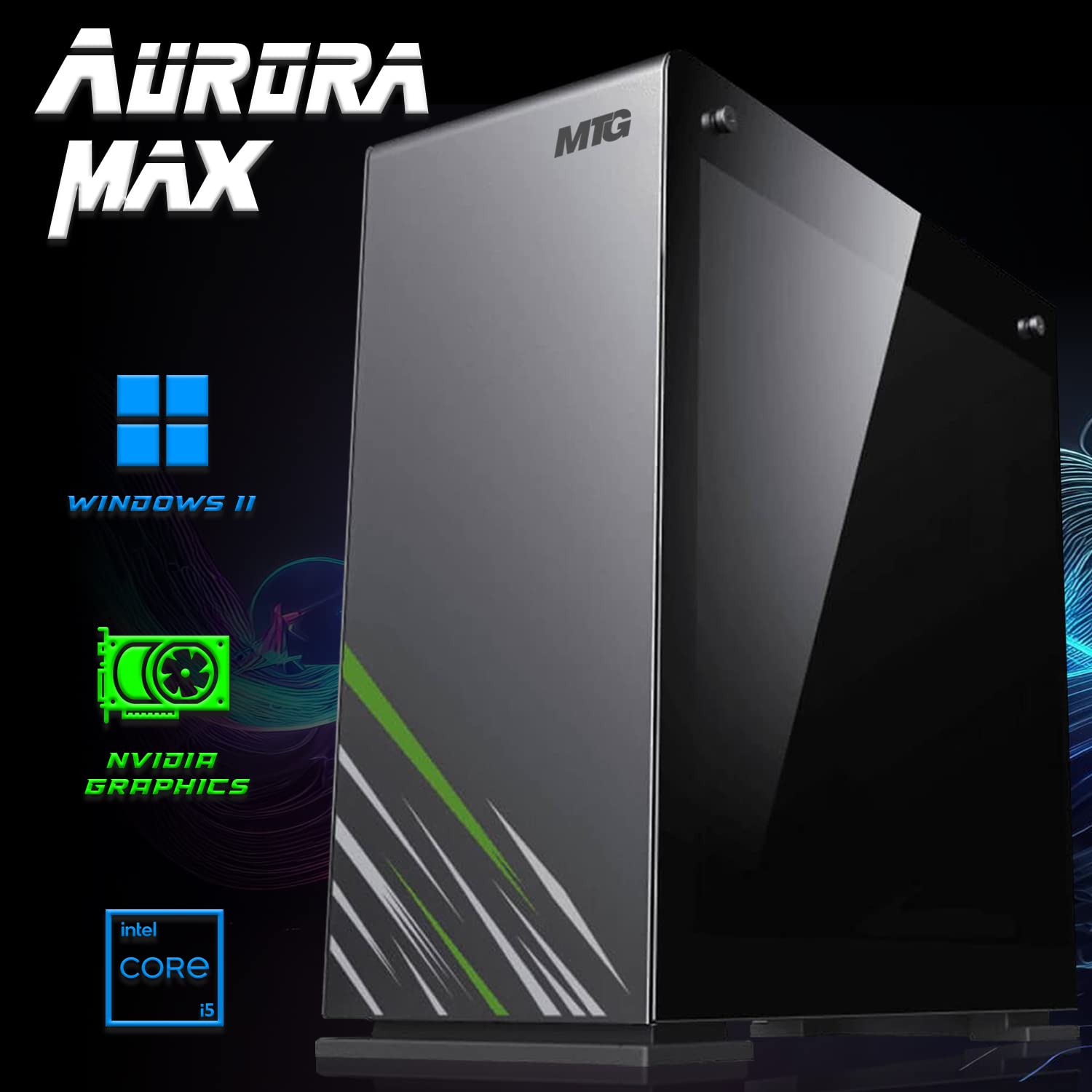 Aurora Max Gaming Tower PC- Intel Core i5 12th Gen, RTX 3060 12GB 192 Bits, 32GB RGB Ram, 1TB Nvme, 4TB HDD, 27 Inch 165HZ Monitor, RGB Keyboard Mouse, Speaker, Liquid Cooling, Webcam, Win 11