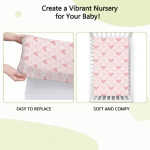 Valentine's Day Themed Fitted Mini Crib Sheets,Portable Mini Crib Sheets Soft and Breathable Bed Sheets-Great for Boy or Girl Room or Nursery,24“ x38“,Pastel Pink and Rose