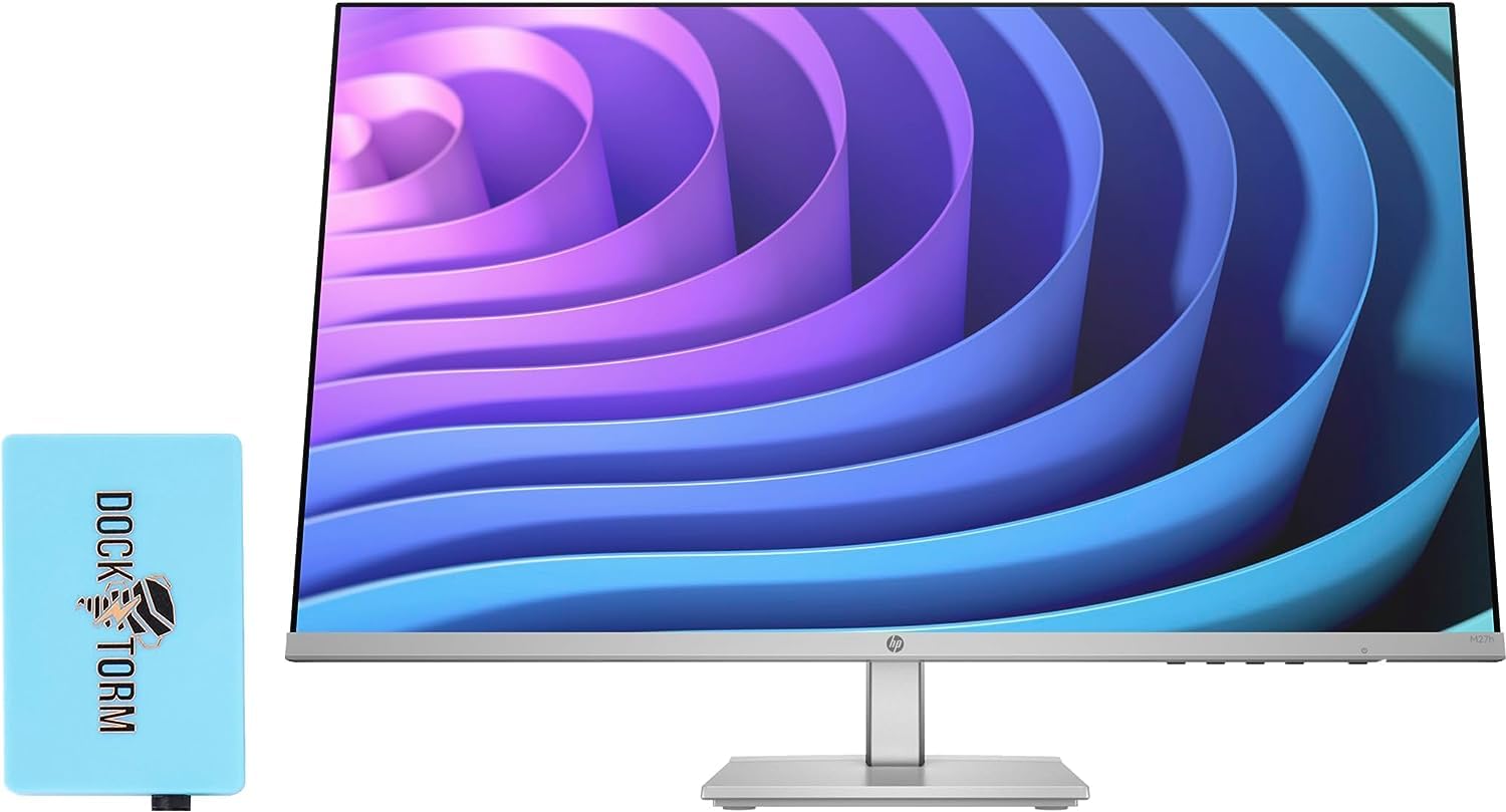 HP 27 inch 1080P Computer Monitor in Silver and Black, 27" Full HD (1920 x 1080) 75Hz Anti-Glare IPS Display with AMD FreeSync, 2 HDMI, 1 VGA, Highly Accurate Color (2024 Model) with Docztorm Dock