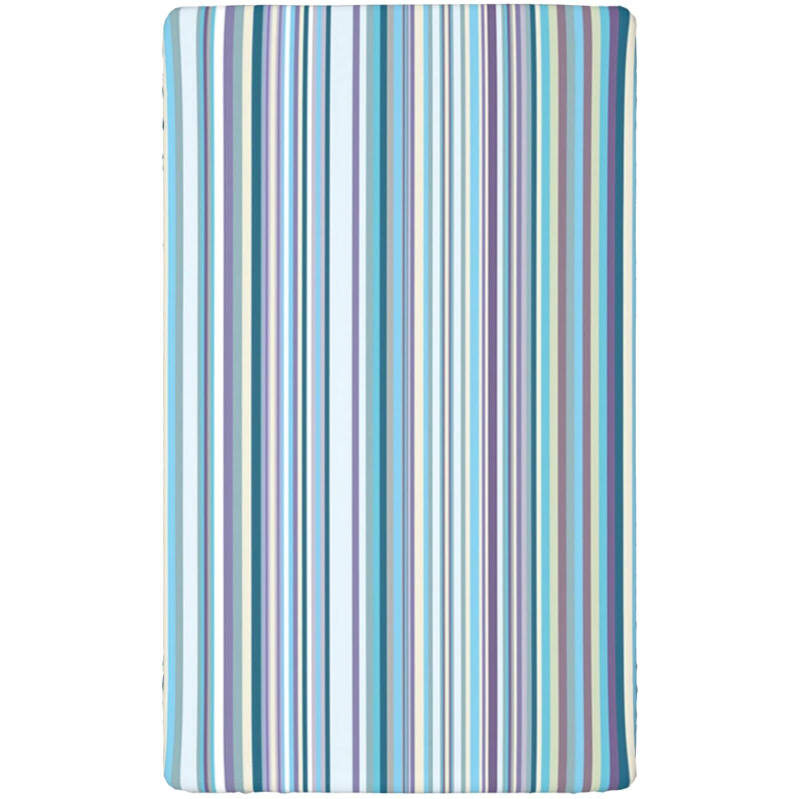 Striped Themed Fitted Mini Crib Sheets,Portable Mini Crib Sheets Soft Toddler Mattress Sheet Fitted-Crib Mattress Sheet or Toddler Bed Sheet,24“ x38“,Blue Lavender Cream