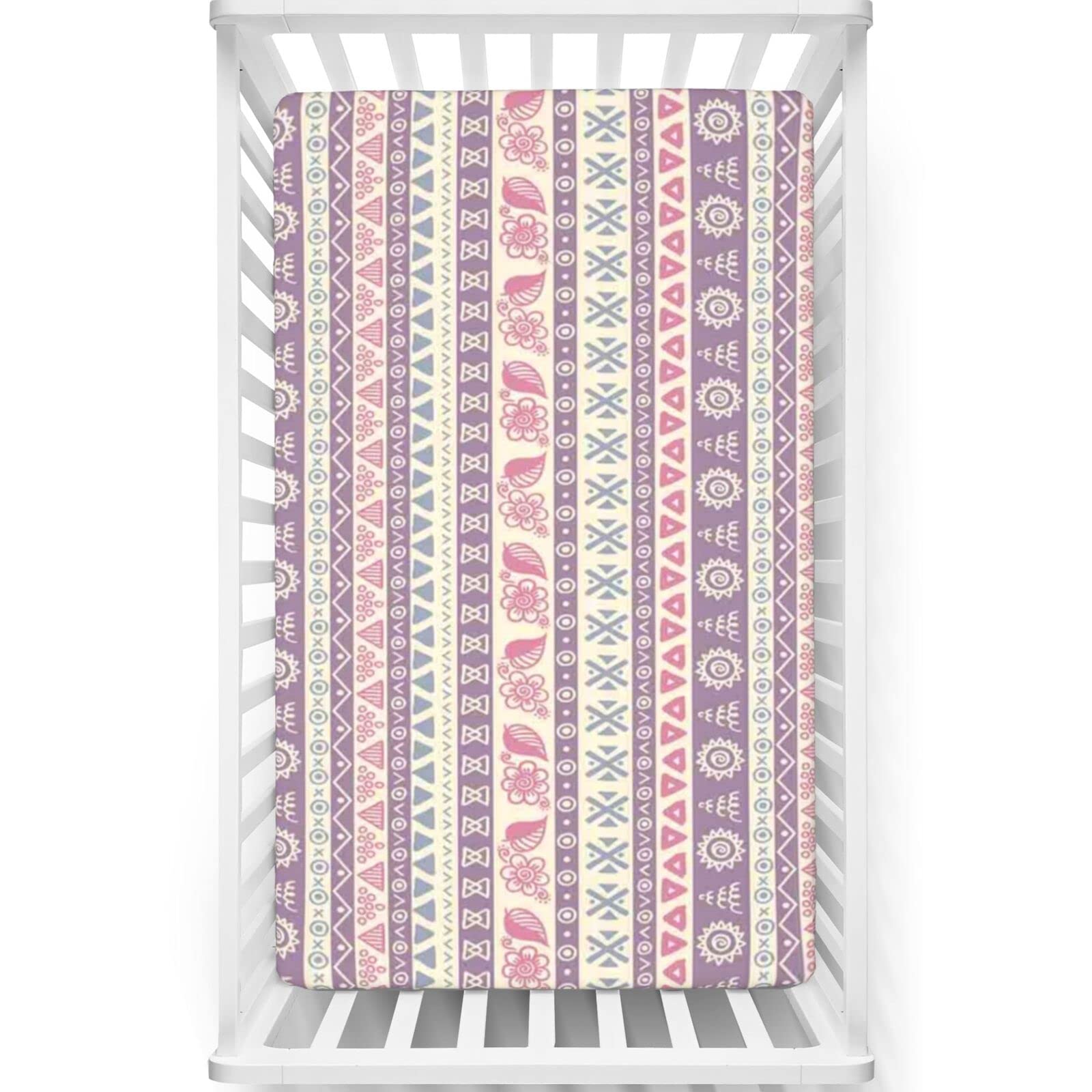 Striped Themed Fitted Crib Sheet,Standard Crib Mattress Fitted Sheet Soft and Breathable Bed Sheets-Great for Boy or Girl Room or Nursery,28“ x52“,Pale Pink Mauve