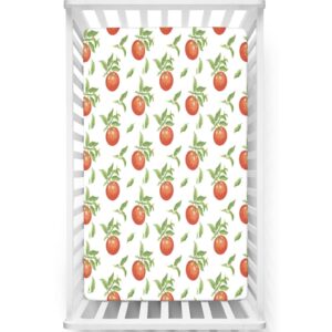 tangerine themed fitted crib sheet,standard crib mattress fitted sheet soft and breathable bed sheets-great for boy or girl room or nursery,28“ x52“,fern green vermilion white