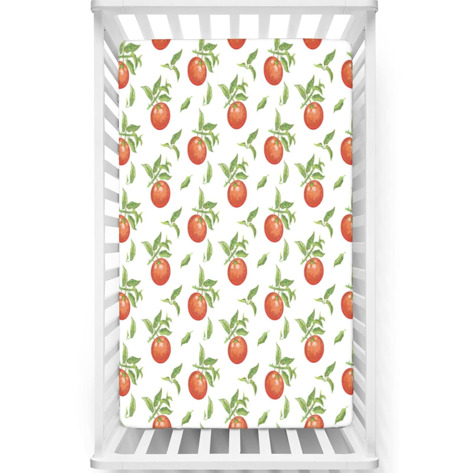 Tangerine Themed Fitted Crib Sheet,Standard Crib Mattress Fitted Sheet Soft and Breathable Bed Sheets-Great for Boy or Girl Room or Nursery,28“ x52“,Fern Green Vermilion White