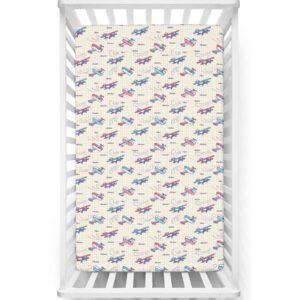 vintage airplane themed fitted mini crib sheets,portable mini crib sheets toddler bed mattress sheets-crib mattress sheet or toddler bed sheet,24“ x38“,multicolor