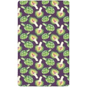 Vegetable Art Themed Fitted Mini Crib Sheets,Portable Mini Crib Sheets Soft Toddler Mattress Sheet Fitted-Baby Sheet for Boys Girls,24“ x38“,Fern Green Plum