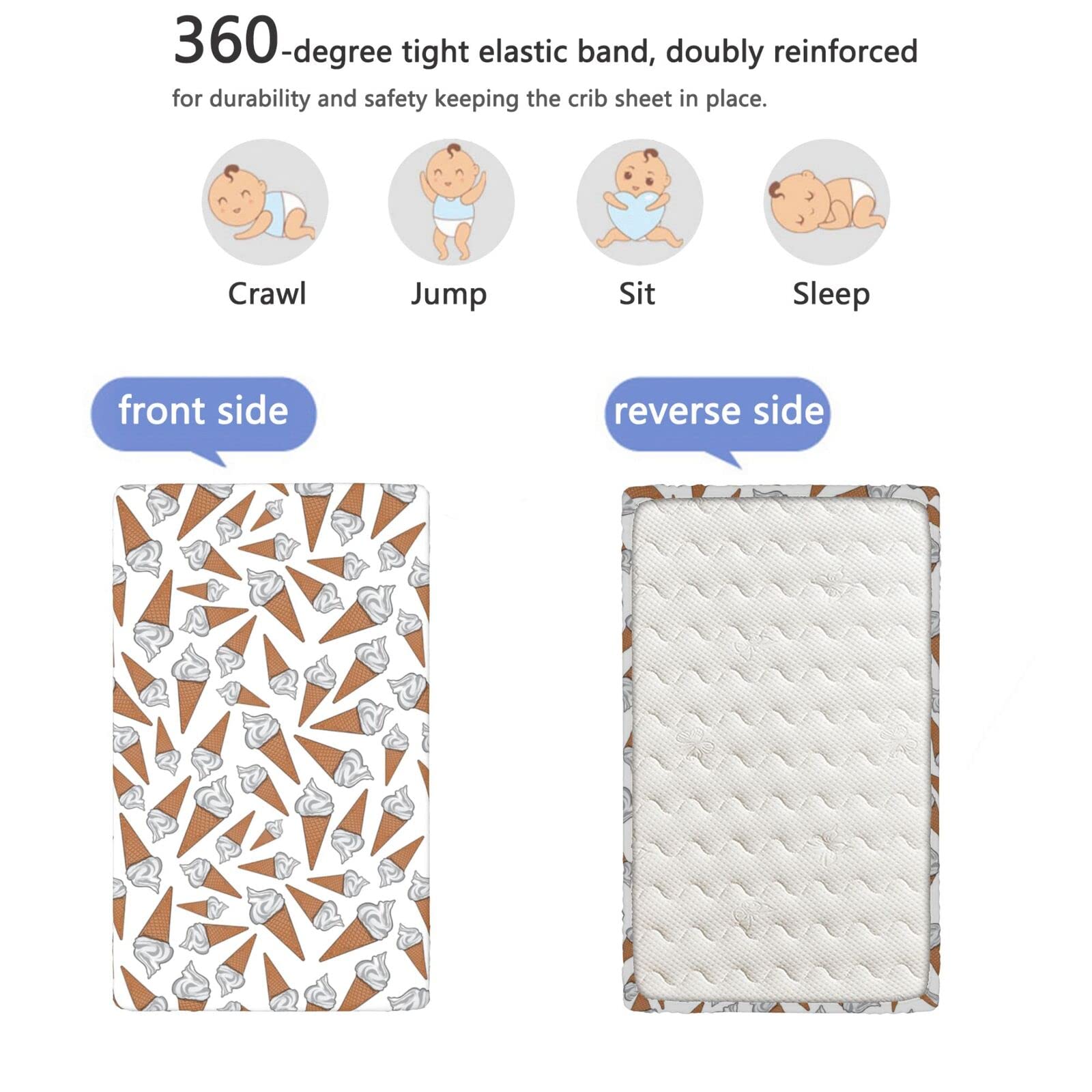 Sweets Themed Fitted Mini Crib Sheets,Portable Mini Crib Sheets Soft Toddler Mattress Sheet Fitted-Baby Crib Sheets for Girl or Boy,24“ x38“,Pale Caramel Pearl