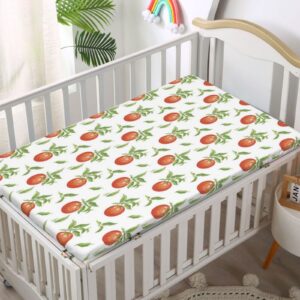 Tangerine Themed Fitted Crib Sheet,Standard Crib Mattress Fitted Sheet Soft and Breathable Bed Sheets-Great for Boy or Girl Room or Nursery,28“ x52“,Fern Green Vermilion White