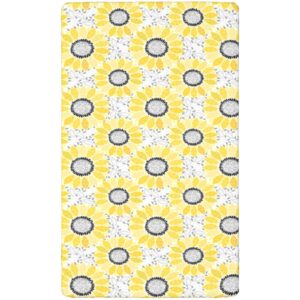 Sunflower Themed Fitted Mini Crib Sheets,Portable Mini Crib Sheets Soft Toddler Mattress Sheet Fitted-Baby Crib Sheets for Girl or Boy,24“ x38“,Yellow Black Grey