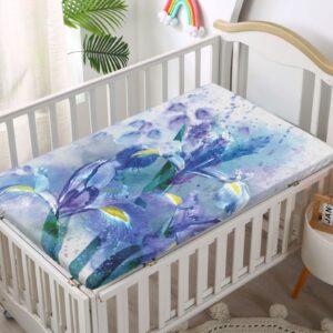 Watercolor Flower Themed Fitted Crib Sheet,Standard Crib Mattress Fitted Sheet Soft & Stretchy Fitted Crib Sheet-Great for Boy or Girl Room or Nursery,28“ x52“,Lilac Teal Ecru