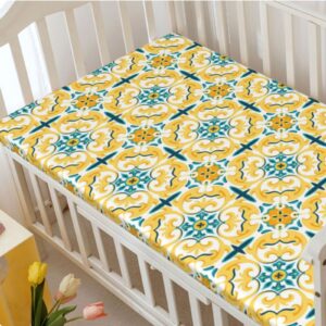 Victorian Themed Fitted Crib Sheet,Standard Crib Mattress Fitted Sheet Soft and Breathable Bed Sheets-Baby Crib Sheets for Girl or Boy,28“ x52“,Mustard Orange Dark Seafoam Dark Teal