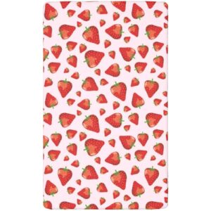 Strawberry Themed Fitted Crib Sheet,Standard Crib Mattress Fitted Sheet Polyester Toddler Bed Mattress Sheets-Crib Mattress Sheet or Toddler Bed Sheet,28“ x52“,Lime Green Vermilion Rose