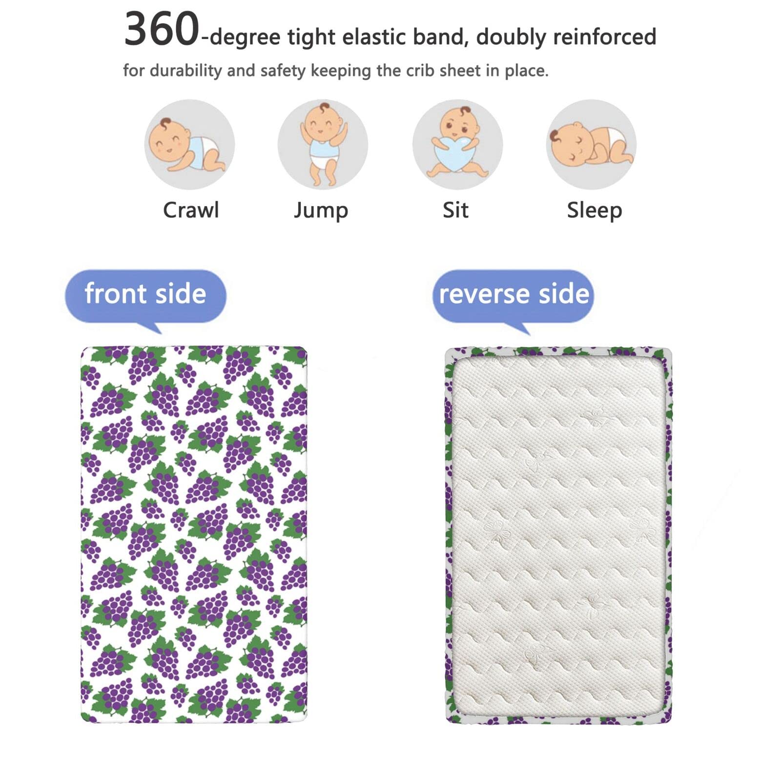 Violet Themed Fitted Crib Sheet,Standard Crib Mattress Fitted Sheet Soft Toddler Mattress Sheet Fitted-Great for Boy or Girl Room or Nursery,28“ x52“,White Purple Fern Green