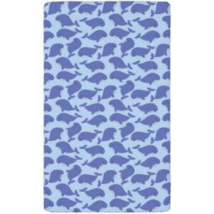 Whale Themed Fitted Mini Crib Sheets,Portable Mini Crib Sheets Soft Toddler Mattress Sheet Fitted-Baby Sheet for Boys Girls,24“ x38“,Violet Blue Pale Blue