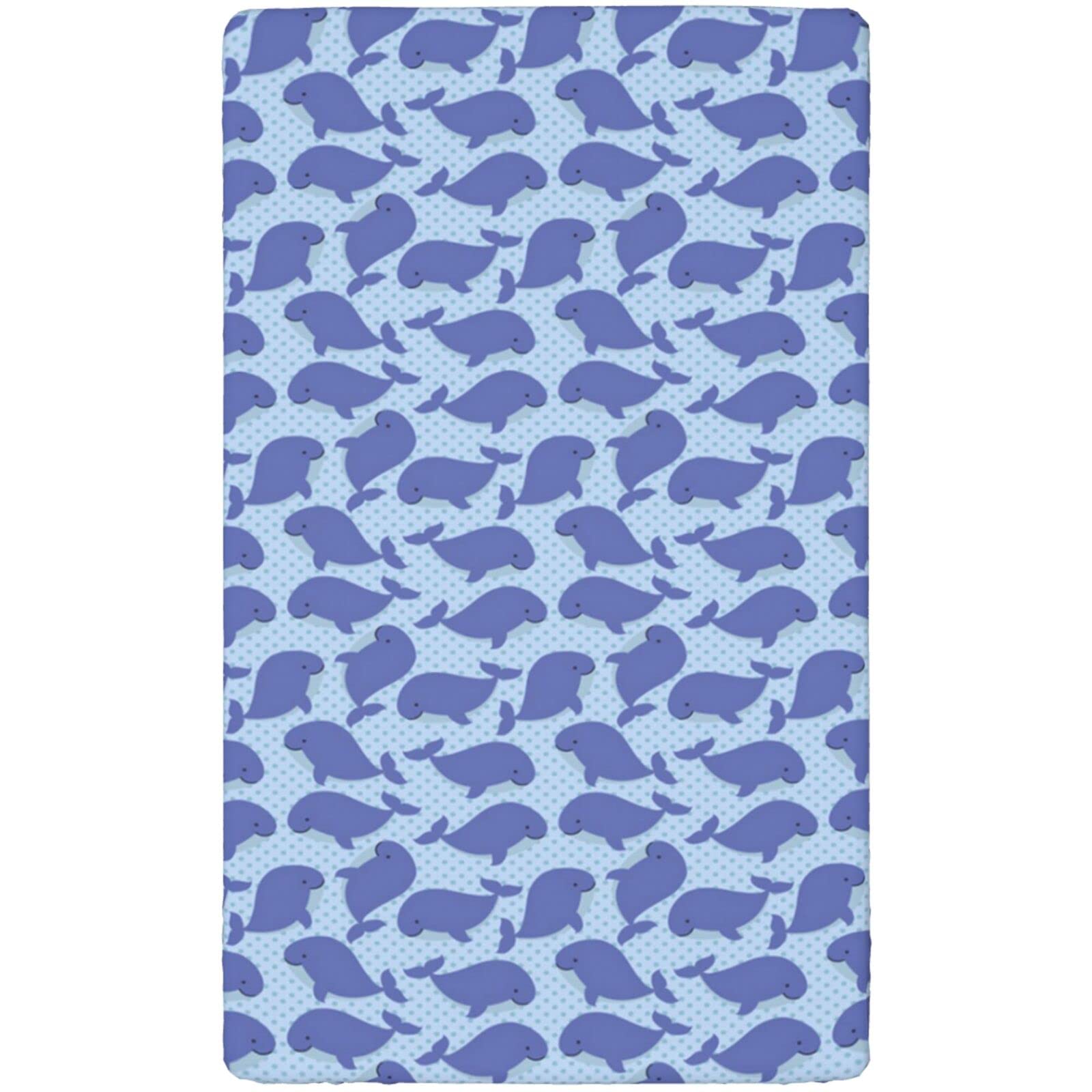 Whale Themed Fitted Mini Crib Sheets,Portable Mini Crib Sheets Soft Toddler Mattress Sheet Fitted-Baby Sheet for Boys Girls,24“ x38“,Violet Blue Pale Blue