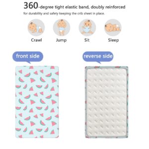 Watermelon Themed Fitted Crib Sheet,Standard Crib Mattress Fitted Sheet Soft & Stretchy Fitted Crib Sheet-Baby Sheet for Boys Girls,28“ x52“,Pastel Pink Dark Seafoam Pale Blue