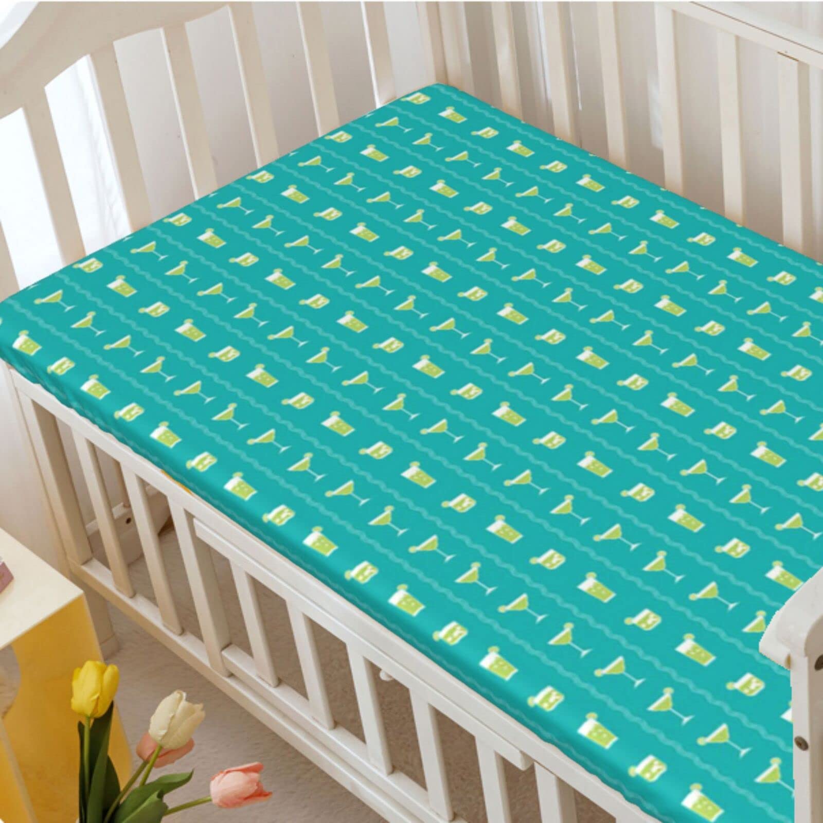 Summer Themed Fitted Crib Sheet,Standard Crib Mattress Fitted Sheet Soft and Breathable Bed Sheets-Baby Crib Sheets for Girl or Boy,28“ x52“,Seafoam Green