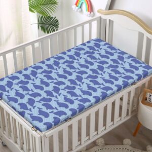 Whale Themed Fitted Mini Crib Sheets,Portable Mini Crib Sheets Soft Toddler Mattress Sheet Fitted-Baby Sheet for Boys Girls,24“ x38“,Violet Blue Pale Blue